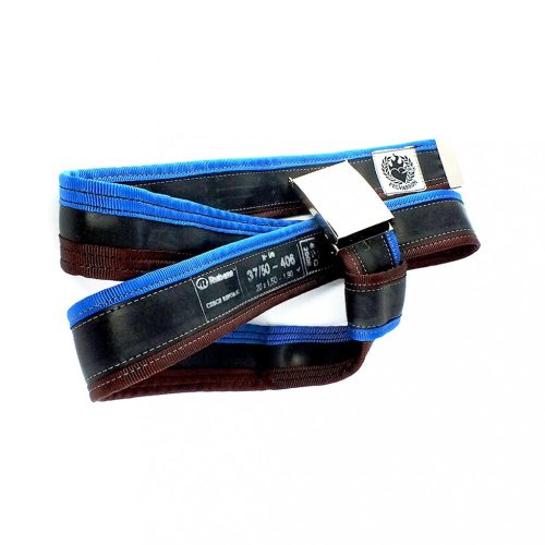 "Punctured" upcycled inner tube belt - navy blue - dark brown