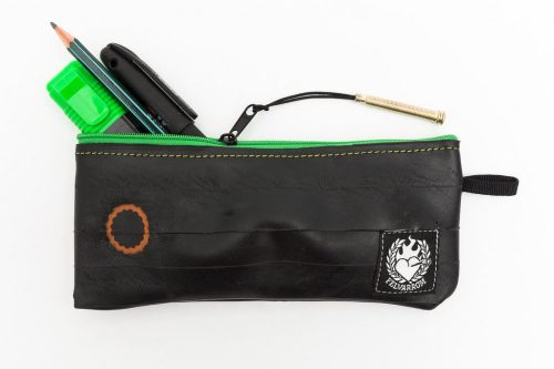"PenTube" upcycled pencil case made of bike inner tube - green zip