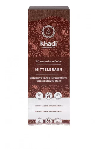 Khadi növényi hajfesték por -  Középbarna - 100 g