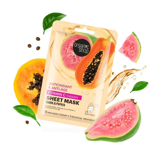 Organic Shop Antioxidáns és anti-aging  fátyolmaszk guavával és papayával - 1 db