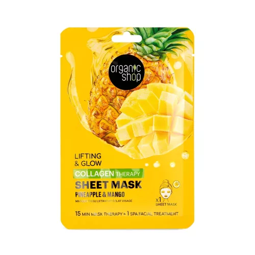 Organic Shop Lifting & Glow Kollagénes fátyolmaszk ananásszal és mangóval - 1 db
