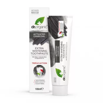   Dr. Organic Extra fehérítő fogkrém aktív szénnel, fluoriddal - 100 ml
