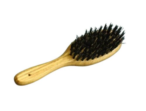 Small natural bristle hair brush with handle