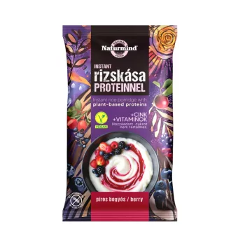   Naturmind Proteines instant rizskása - piros bogyós, 44 g (gluténmentes)