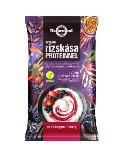 Naturmind Proteines instant rizskása - piros bogyós, 44 g (gluténmentes)