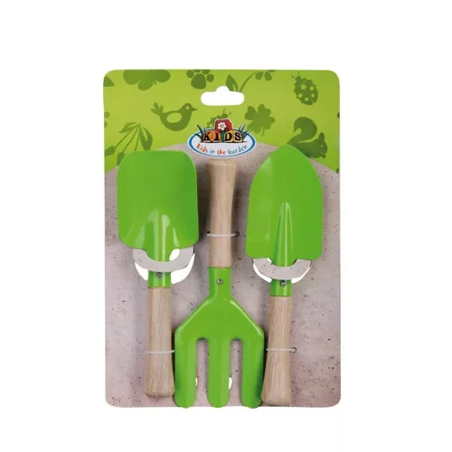Esschert Design Gyerek kerti szerszám szett fa nyéllel - 3 darabos, zöld