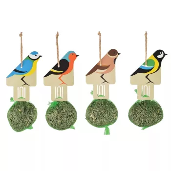   Esschert Design Felakasztható madár mintás madáretető, hálós napraforgómaggal, 20 cm, vegyes minta