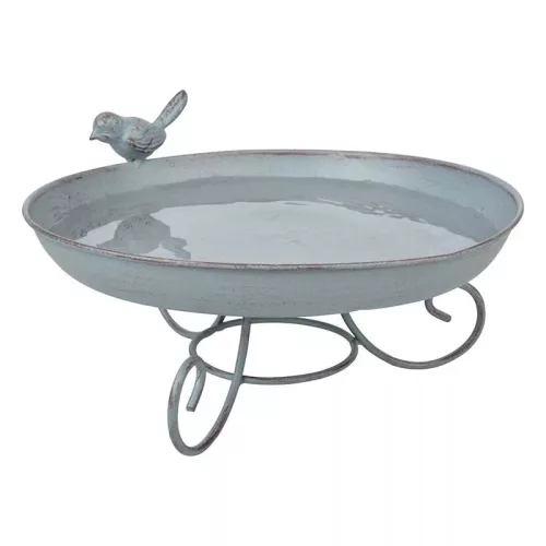 Esschert Design Fém madáritató és madáretető, lábakon álló, szürke, 22 cm átmérőjű