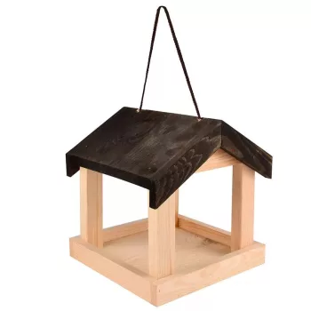   Esschert Design Felakasztható fa madáretető, fekete tetővel, 23 cm